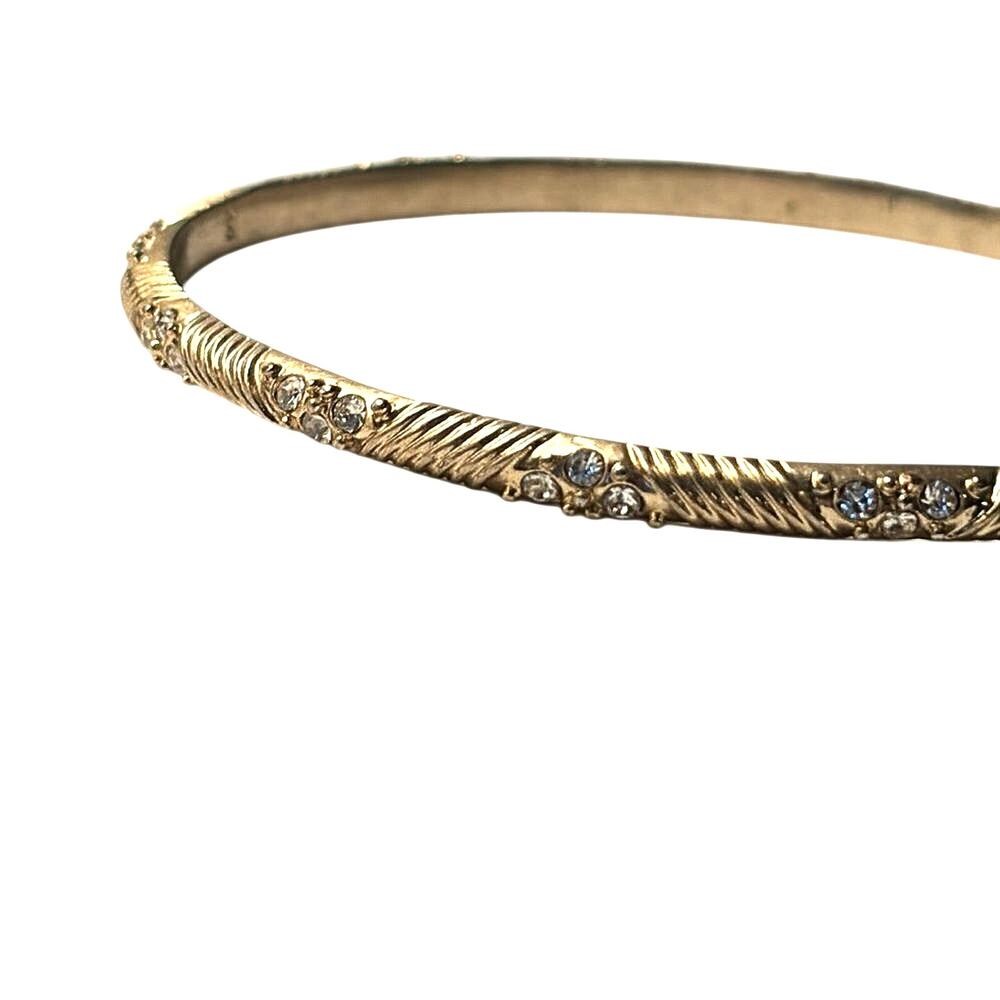 Vintage Gold Tone Rhinestone Slip On Bangle Bracelet Textured Rope Style